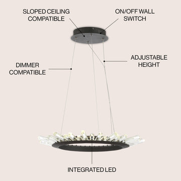 Elsa 24" Adjustable Integrated LED Modern Crystal Pendant - JONATHAN Y